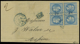 Lettre N° 29, 20c Bleu X 2 Paires Sur L Obl Ancre Bleue + Càd 18 Mars 70 PAR N° 5 Pour Messine, T.B. Signé Brun - Sonstige & Ohne Zuordnung