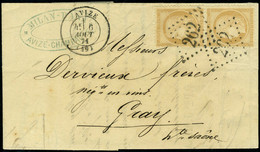 Lettre N° 36, 10c Bistre, Paire Verticale S/L Obl GC 262  Avize 6/8/71 Pour Gray, TB - Otros & Sin Clasificación