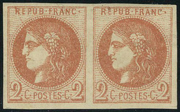 Neuf Avec Charnière N° 40B, 2c Rouge Brique, Paire Hor., Superbe, Signé Calves + Brun + Certificat. Maury 40IID - Other & Unclassified