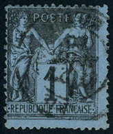 Oblitéré N° 84, 1c Noir S/bleu De Prusse, Dentelure Irrégulière Comme Souvent, Jolie Couleur, TB, Signé Brun - Autres & Non Classés