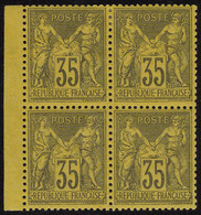 Neuf Sans Charnière N° 93, 35c Violet Noir Sur Jaune, Bloc De 4, Centrage Parfait, 2ex Cl, Superbe, Signé Brun, Plus Val - Autres & Non Classés