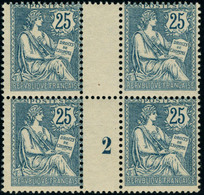 Neuf Sans Charnière N°127. 25c Bleu. Mouchon Retouché. Bloc De 4. Millésime 2. T.B. - Altri & Non Classificati