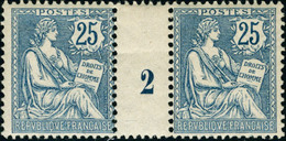 Neuf Sans Charnière N° 127. 25c Bleu, Paire Horizontale Avec Millésime 2, Charnière Sur L'intervalle. T.B. - Autres & Non Classés