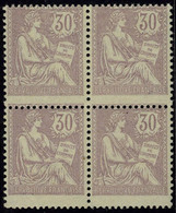 Neuf Avec Charnière N° 128, 30c Violet Mouchon Retouché, Bloc De 4, Piquage à Cheval, Adhérences Sinon T.B. Cote Maury - Autres & Non Classés