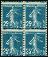 Neuf Sans Charnière N° 140, 25c Bleu Semeuse, Bloc De 4, Piquage à Cheval, T.B. - Altri & Non Classificati