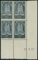 Neuf Sans Gomme N° 259b, 3f Cathédrale De Reims, Type III Bloc De 4 Coin Daté 23.6.30 T.B. Signé Brun - Other & Unclassified