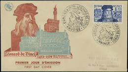 Lettre N° 929, 30f Léonard De Vinci Obl Illustrée Du Congrès Amboise 9/7/52 Sur Enveloppe 1er Jour Illustrér FDC TB Rare - Other & Unclassified