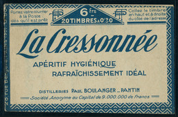 Neuf Sans Charnière N° 192 C5as, 30c Bleu Semeuse Camée, Carnet De 20 Timbres Surchargés Spécimen, Pub Secours, Mercier, - Other & Unclassified