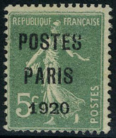 Neuf Sans Gomme N° 24, 5c Vert Postes Paris 1920 T.B. Signé Brun - Other & Unclassified