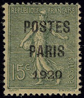 Neuf Avec Charnière N° 25, 15c Postes Paris 1920, Papier GC, T.B. Signé JF Brun, Maury - Other & Unclassified