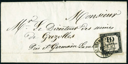 Lettre N° 1, 10c Noir Lithographé, Sur L, Càd St Germain-Laval (84) 23 Fevr 59, Pour Grezolles Près St-Germain-Laval, Av - Autres & Non Classés