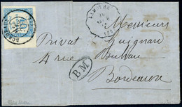 Lettre N° 7, 40c Bleu Bdf S/L De Lamothe Taxée à 40c à L'arrivée à Bordeaux, TB, Rare, Signé Calves - Sonstige & Ohne Zuordnung