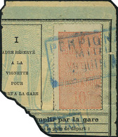 Fragment N° 2, 10c Rouge Dent 13 1/2 Obl Linéaire Perpignan Sur Frgt, Rare, T.B. - Other & Unclassified