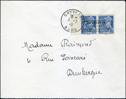 Lettre N° 4, 50c Mercure, Paire Horizontale Avec Surcharge De Dunkerque S/L Càd Ghyvelde 3.7.40 Pour Dunkerque - Arrivée - Autres & Non Classés