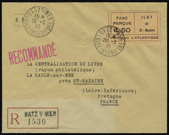 Lettre Ilot De St Nazaire, Mayer N° 5, Vignette Taxe Perçue 4f50 Noir Sur Saumon, Sur LR Càd Bat. 2 Sur Mer 28.2.45. Pou - Autres & Non Classés