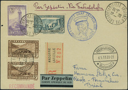 Lettre Zeppelin 1 SAF 1933, CP Recom. Càd Andorre La Vieille 1.5.33 Cachet Bleu Du Vol, Càd De Transit Friedrichshafen 6 - Other & Unclassified