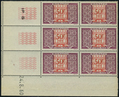 Neuf Sans Charnière N° 38A, 50f Lilas Et Rouge Bloc De 6 Coin Daté 24/8/50 T.B. - Sonstige & Ohne Zuordnung