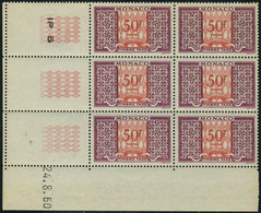 Neuf Sans Charnière N° 38A, 50f Lilas Et Rouge Bloc De 6 Coin Daté 24/8/50 T.B. - Other & Unclassified