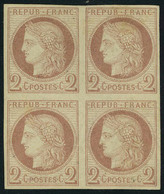 Neuf Avec Charnière N° 15, 2c Rouge Brun, Bloc De 4 T.B. Signé Brun - Altri & Non Classificati