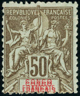 Neuf Avec Charnière N°45a. 50c Bistre S/azuré Double Légende Congo Français. T.B. - Andere & Zonder Classificatie