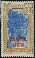 Neuf Sans Charnière N° 255A, 20f Bistre Et Bleu France Libre Superbe Signé Calves - Other & Unclassified