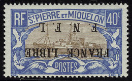 Neuf Sans Charnière N° 237A, 40c Bleu Et Brun, France Libre FNFL, Surcharge Renversée, T.B. Signé Calves - Andere & Zonder Classificatie