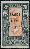Neuf Sans Charnière N° 285, 20c Noir Et Rouge Orange Surchargé France Libre FNFL,  TB Signé A Brun - Sonstige & Ohne Zuordnung