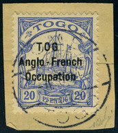 Fragment N° 35a, 20Pf Bleu, Variété TOG Obl S/fragment, Rare, Signé + Certificat Brun - Autres & Non Classés