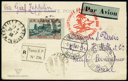 Lettre Zeppelin 4 SAF 1933, CP Rec. Càd Tunis 25 VII 33, Càd De Transit Marseille 26.7.33 Et Friedrichshafen 5.8.33 Pour - Altri & Non Classificati