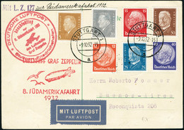 Lettre Zeppelin 8è SAF 1932. C.P. Non Illustrée. CàD Stuttgart 9.10.32. CàD De Transit Illustré ... Stuttgart-Friedrichs - Other & Unclassified