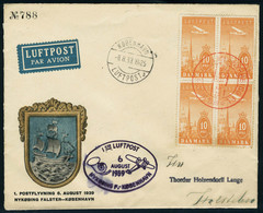 Lettre N° 6, 10 O, Orange, Bloc De 4 Sur Enveloppe Illustrée, Càd Rouge Nykobing 6.8.39 Et Arrivée Kobenhavn 6.8.39, Cac - Other & Unclassified