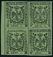 Neuf Sans Gomme N° 1, 5c Vert, Bloc De 4 Bdf Avec Variété, 1ex Sans Point Après Le 5 Et 1ex Sans Le Chiffre 5, T.B. Rare - Altri & Non Classificati