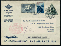 Lettre N° 10, + TP N° 234 Et 266 Sur L. Enveloppe Illustrée London Melbourne Air Race 1934, Càd Rotterdam 17.X.1934, Arr - Andere & Zonder Classificatie