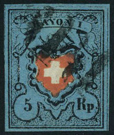 Oblitéré N° 14, 5 RP Bleu Foncé Zurmstein 15 II 750 CHF, Superbe, Signé Moser - Autres & Non Classés