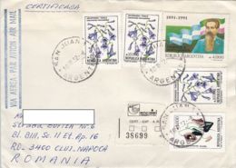 LEANDRO ALEM, FLOWERS, STAMPS ON REGISTERED COVER, 1992, ARGENTINA - Covers & Documents