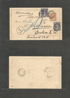 Argentina - Stationery. 1892 (Apr 2) La Plata - Germany, Berlin (28 April) 2c Brown Stat Lettersheet + 2 Adtls, Cds + Ta - Other & Unclassified