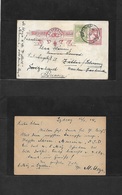 Australia. 1914 (12 Jan) Sydney - Switzerland, Zillis, Fwded To Germany, Bremen. 1d Red Cangaroo Stat Card + 1/2d Open A - Other & Unclassified