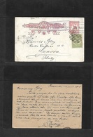 Australia. 1915 (1 April) Fremantle - Italy, Genova 1d Cangaroo Red Stat Card + 1/2d Green Adtls, Rolling Cachet + Grill - Other & Unclassified