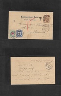 Austria - Stationery. 1884 (27 Oct) Breguenz - Switzerland, Rheinek (27 Oct) 2kr Brown Stat Card + Taxed + Arrival MIXED - Other & Unclassified