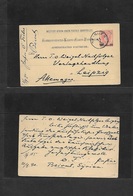 Austrian Levant. 1890 (31 Aug) Lebanon, Beiruth - Germany, Leipzig. 20per / 5kr Stat Card. Fine Used. - Other & Unclassified