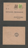 Austrian Levant. 1914. Smyrna - Switzerland, Schafhausen (17 May) Fkd Env At 40 Para Rate, Cds. - Sonstige & Ohne Zuordnung