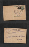 Belgium. 1917 (9 Oct) German Occup. Dour - Bruxelles. Germaia Ovptd Stat Card + Adtl + Mil Censor. Fine. - Other & Unclassified