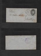 Chile - Stationery. 1877 (23 May) Valp - Santiago (24 May) 5c Grey / Bluish Paper With No Lines Early Stat Env, 59x138mm - Chile