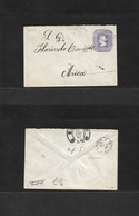 Chile - Stationery. 1887 (12 Enero) Vicchen - Arica. 5c Lilac Stationery 110x71mm, Wmk Lines Paper At 45/225º. Selchi 7A - Chile