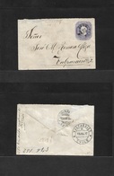 Chile - Stationery. 1887 (16 July) Cauquenes - Valparaiso (19 July) 5c Lilac Stat Env. Wmk Lines Paper At 45/225º; 72x11 - Chile