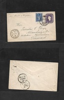 Chile - Stationery. 1891 (27 Jan) Valp - Denmark, Copenhagen (16 Febr) 5c Intense Lilac Stat Env + 5 Blue Adtl Lines At  - Chile