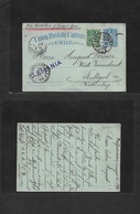 Chile - Stationery. 1894 (23 Mayo) Valp - Stuttgart, Germany (10 July) 2c Blue Stat Card + 1c Green Adtl, Cds. Via Cordi - Chili