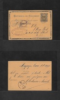 Colombia. 1891 (Ene 1) Mayangue - USA, NYC (Jan 28) Via Barranquilla. 2c Black / Orange Stat Card. Scarce Village Origin - Colombie