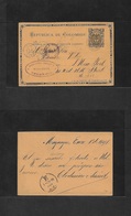 Colombia. 1891 (Ene 1) Mayangue - USA, NYC (Jan 28) Via Barranquilla. 2c Black / Orange Stat Card. Scarce Village Origin - Colombia
