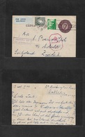 Eire. 1944 (13 Oct) Dublin - Switzerland, Zurich 1 1/2d Lilac Red Stat Card + 2 Adtls On Airmail Dual Censored Scarce Us - Used Stamps